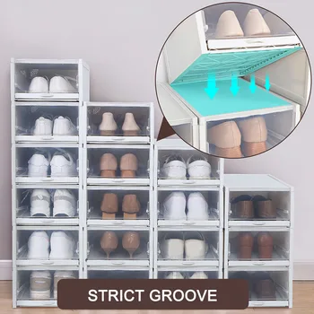 

High 3 Pack/Set Stackable Storage Shoe Box Clear Plastic Shoes Containers Cases New LG66