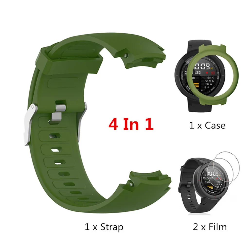 Для Huami Amazfit Verge дышащий ремешок для часов+ упрочненная пленка+ TPU Рамка для часов прозрачная защитная пленка для экрана Аксессуары для часов - Цвет: Green