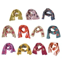 Осенне-зимний детский шарф, модный милый шарф с принтом в виде цветов для девочек, вязаный теплый шарф для девочек