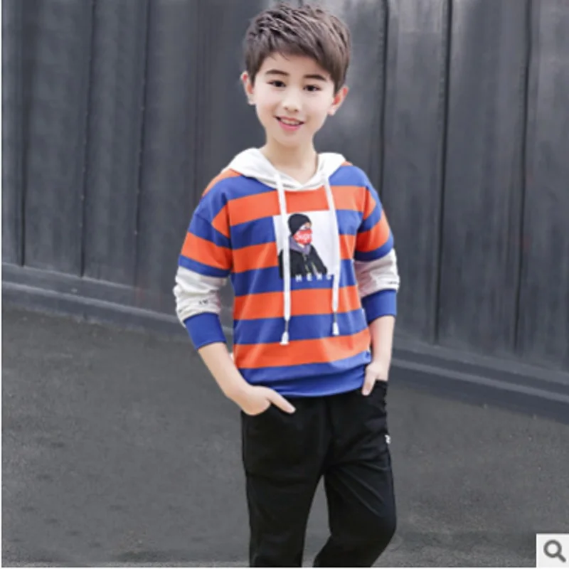 

Boys Hoody Clothing Set 2019 New Spring and Autumn Children 's 3 Striped Colors Clothing Sets Kids Clothes Suits Size4-14 ly130