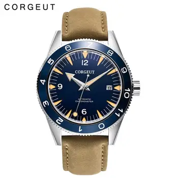 

Luxury brand Corgeut 41mm Seagull automatic men's mechanical watch waterproof luminous dial calendar sapphire glass leather