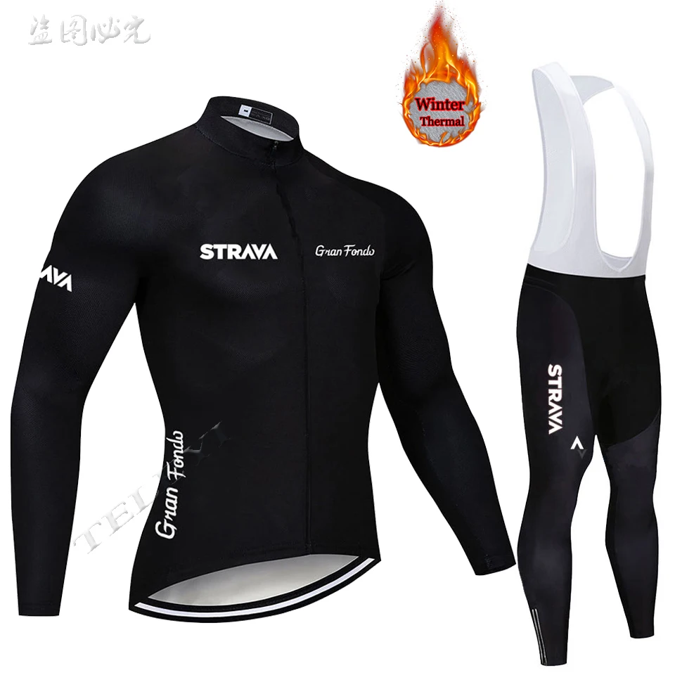 STRAVA Зимние флисовые утеплённые велосипедные Джерси комплект велосипедный костюм Одежда для велоспорта Одежда с длинными рукавами Ropa Ciclismo Uniformes - Цвет: 14