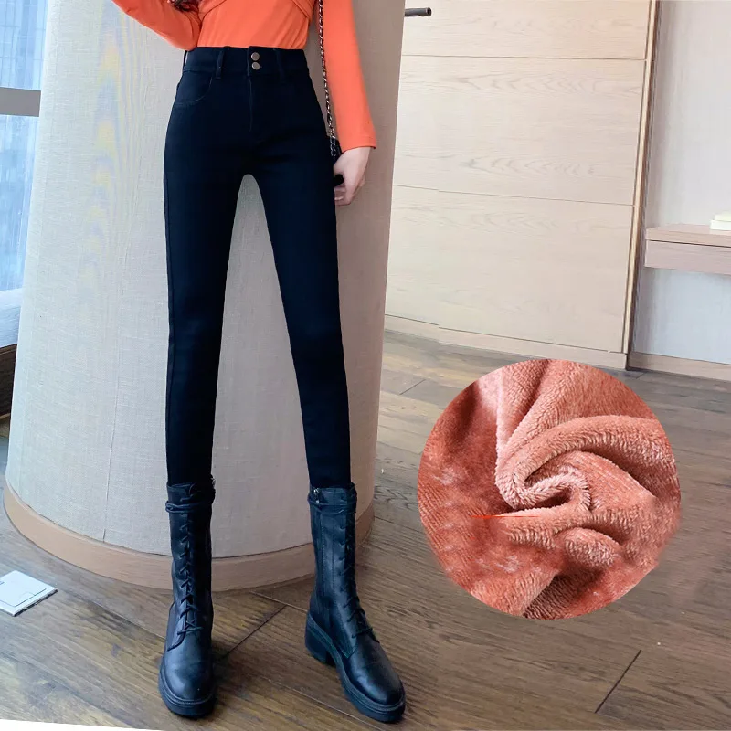 2-long-velvet Женские узкие брюки, узкие черные базовые джинсы, женские зимние вельветовые джинсовые брюки с высокой талией, модные обтягивающие джинсы большого размера - Цвет: 2-long-velvet