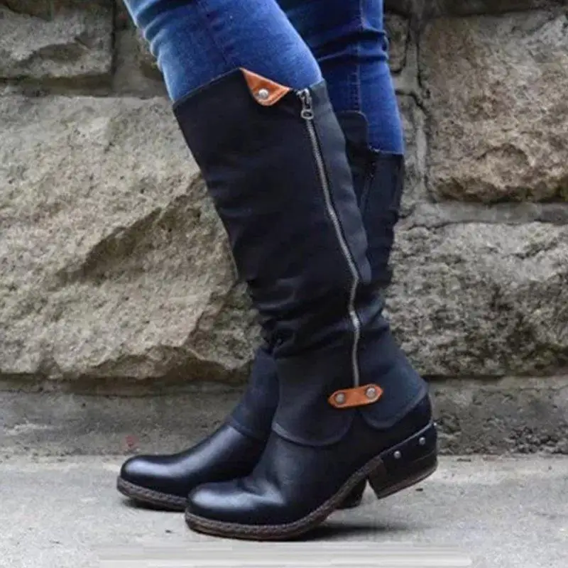 Г. Модные удобные ботинки женские ботинки пикантная женская обувь на высоком каблуке с боковой молнией зимние сапоги «Челси» по колено Botas Mujer