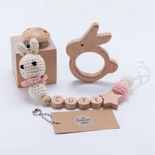 

Baby Rattles Pacifier Chain Baby Teething Chains Crochet Rabbit Beads Wooden Clips Wood Teether Tiny Rod Kids Dummy Clips Toys