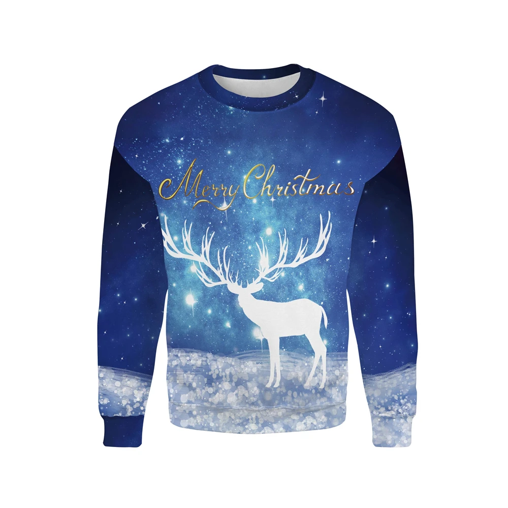 Christmas Sweatshirt Funny Printed Long Sleeve Men Women Casual Snowflakes Deer Printed Clothes Christmas 3D Elk Pullover - Цвет: T59