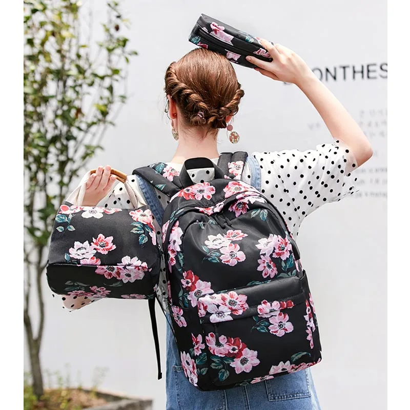 New School Backpack Set Waterproof Nylon Teen Girls Bookbags 15 inches Laptop Backpack Kids Lunch Tote Bag Clutch Purse 5