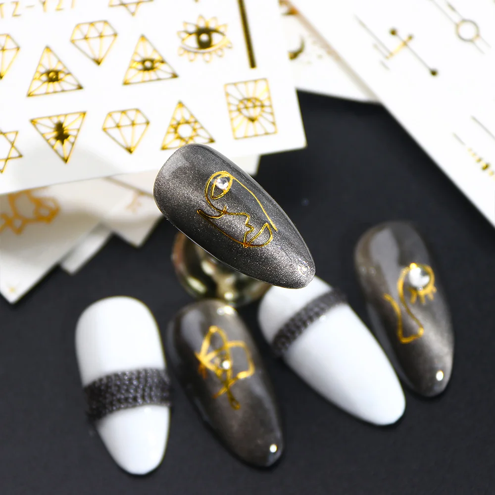 20pcs Geometric Nail Stickers Gold Triangle Star Slider Nail Art Sticker Set Water Decals Manicure Decorations Foils TRSTZ-YY20