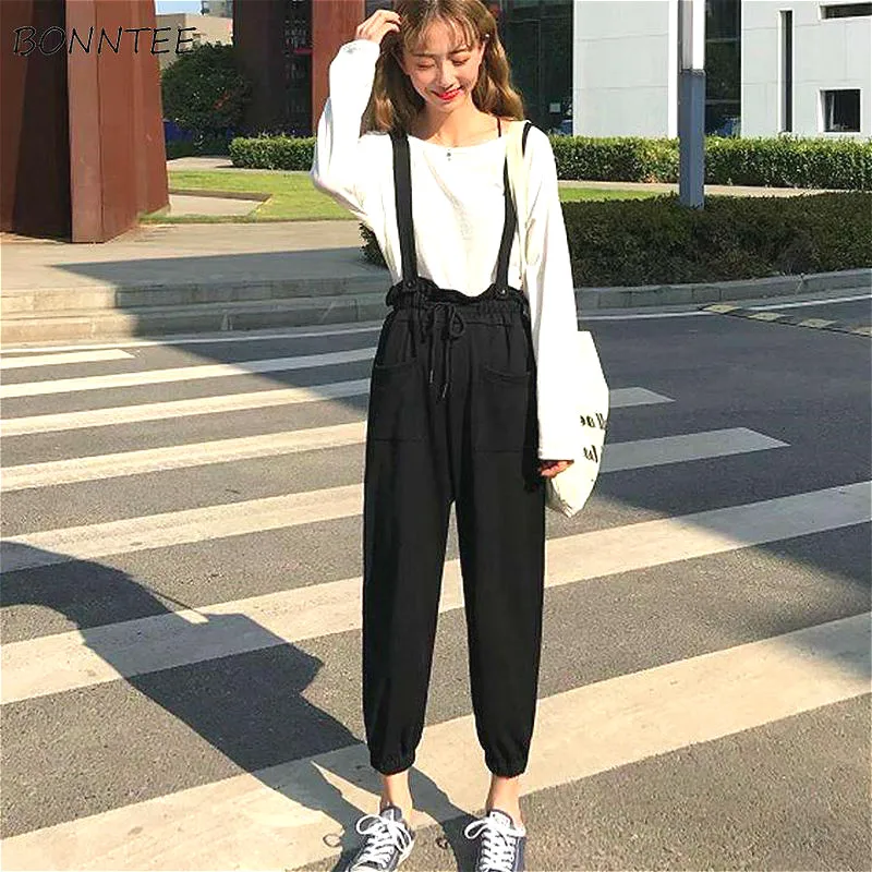 Jumpsuits Women Spring Sweet Ruffles Overalls Womens Sleeveless Knitted Ankle-length Harem Pants Rompers with Students Chic Ins | Женская