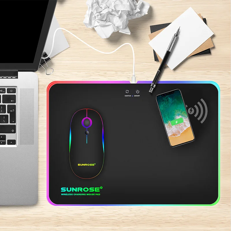 

Cross Border for Qi Gaming Mouse Mat RGB Shining Mouse Pad Symphony Hard with Wireless Charging Feature Game
