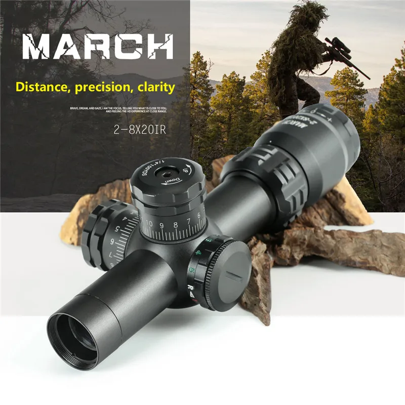 

Hot new March 2-8x20 IR Tactical RiflesScope 20mm 11mm mount Optics Rifle Scopes sight HD R/G Hunting Scopes night vision scope