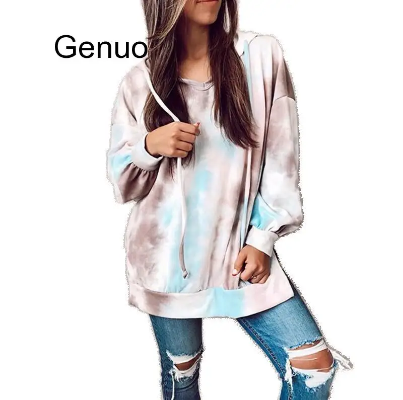 

Tie Dye Hoodie Drawstring Loose Autumn Winter Casual TOP Hoodies Women Sweatshirts Korean Style Womens Clothes 2020 New