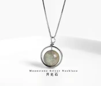 

Natural Moonstone Sterling Silver Necklace S925 transfer Pearl crystal pendant clavicle chain