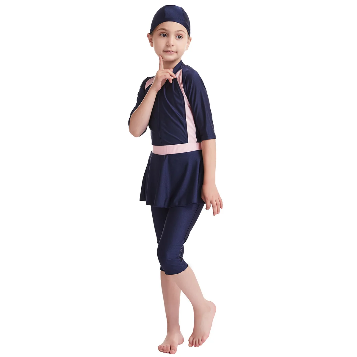 Kids Muslim Swimwear Cap + jumpsuit + skirt 3pcs Girls Modest Swimsuit Swimming Bath Shorts Diving Suit Arab Islamic Beachwear muslim swimwear