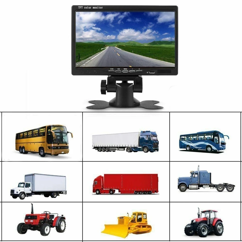 Semoic 12V-24V 7 Pulgadas TFT LCD Color HD Monitor para C/áMara CCTV Inversa de Visi/óN Trasera de Coche