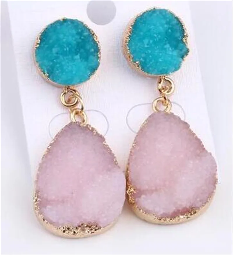 8Fashion Druzy Pink Resin Earrings Water Drop Earrings For Women Jewelry Pendientes Mujer Gifts For Women Accessories