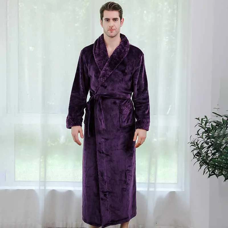 Purple Men Зимнее плотное теплое Коралловое флисовое женское мужское кимоно халаты Эротическое белье Ночная рубашка ночное белье платье подружки невесты - Цвет: Purple Men