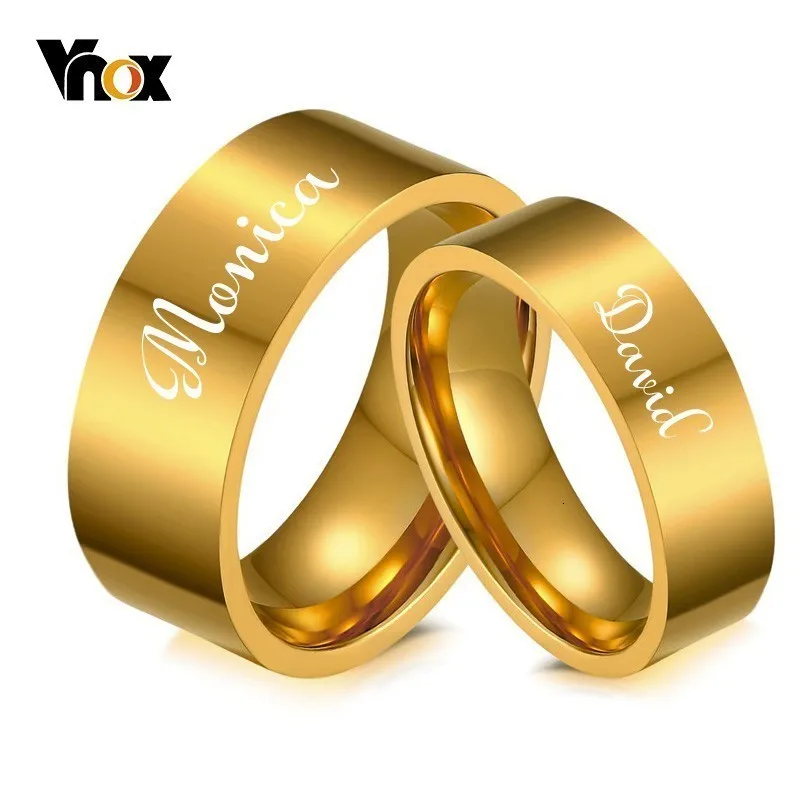Vnox гравировка имя Дата обручальные кольца для его и ее Золото Цвет Нержавеющая сталь Alliance Anel для женщин и мужчин любовь подарок