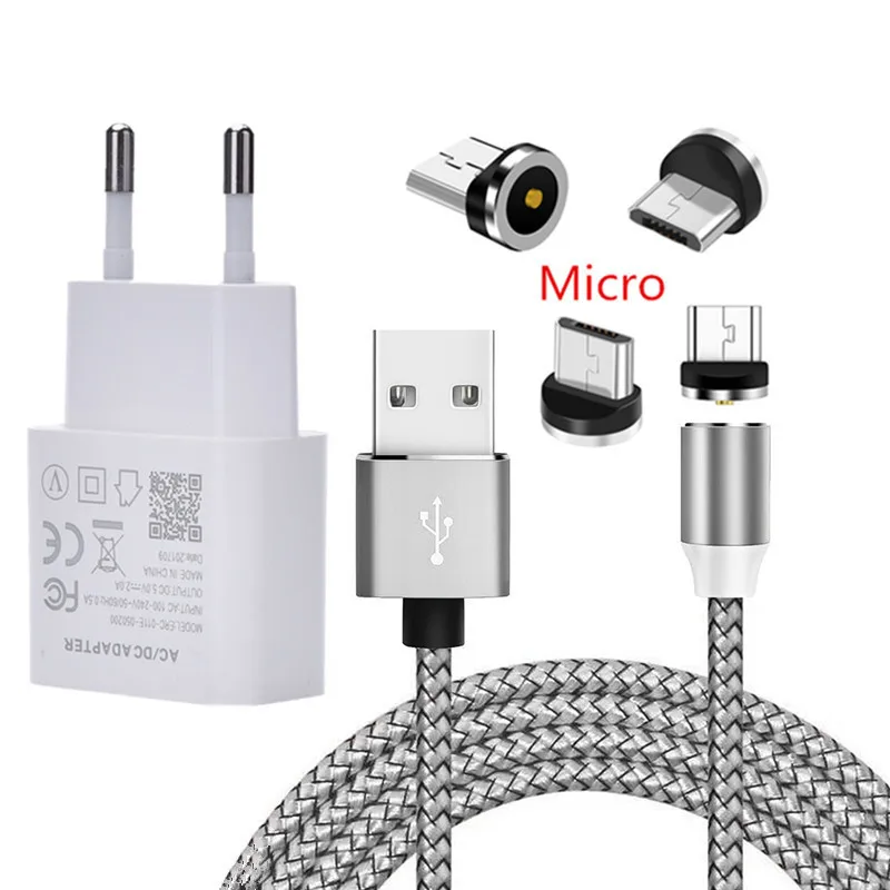 EU charger and cable Asus Zenfone Max ZB634KL ZB631KL Магнитный Micro USB зарядный кабель для samsung A10 huawei Honor 8X Meizu M5 зарядное устройство для андроида - Тип штекера: EU charger and cable