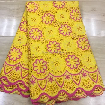 

Newest Yellow Swiss Voile Lace In Switzerland High Quality African Dry Lace Fabric Punch Holes Cotton For Nigerian Man Daily Sew