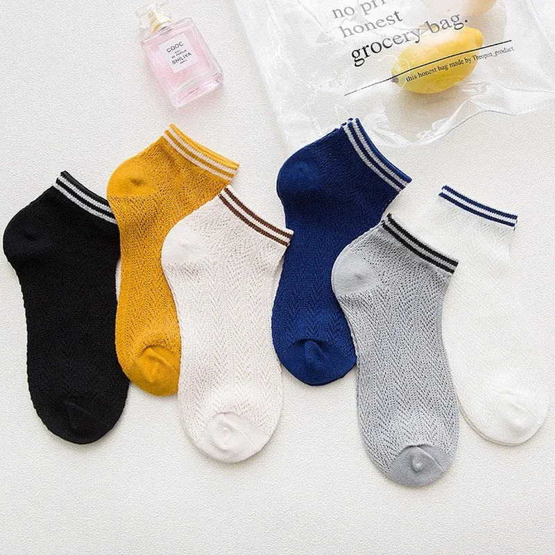 Однотонные полосатые носки, японские повседневные весенне-летние женские хлопковые дышащие сетчатые Носки с рисунком рыбьей кости, удобные спортивные нескользящие носки