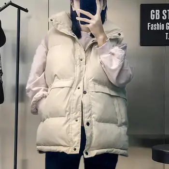 

Short Vest Women Winter Coat Loose Sleeveless Warm Down Cotton Vest Female Thicken Waistcoat Stand Collar Women Vest Coat Q1898