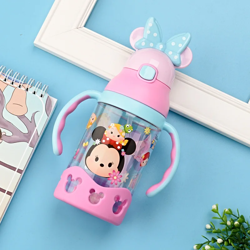 

Disney Baby Glass Children Cup with Straw Sippy Cup Infant Kettle Leak-Proof CHILDREN'S Drink Glass Sub-with Handle