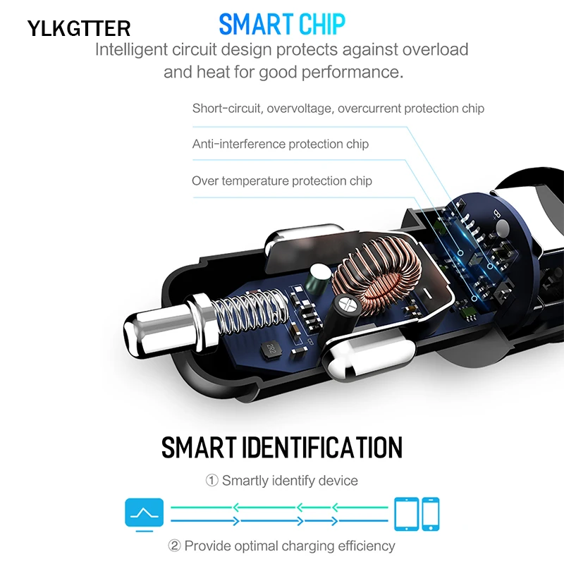 YLKGTTER Dual USB 3.1A выход умный светодиодный автомобильное зарядное устройство для iphone X/11 iphone 6/5s/6p huawei Mate30 высокая сила тока мини-зарядное устройство
