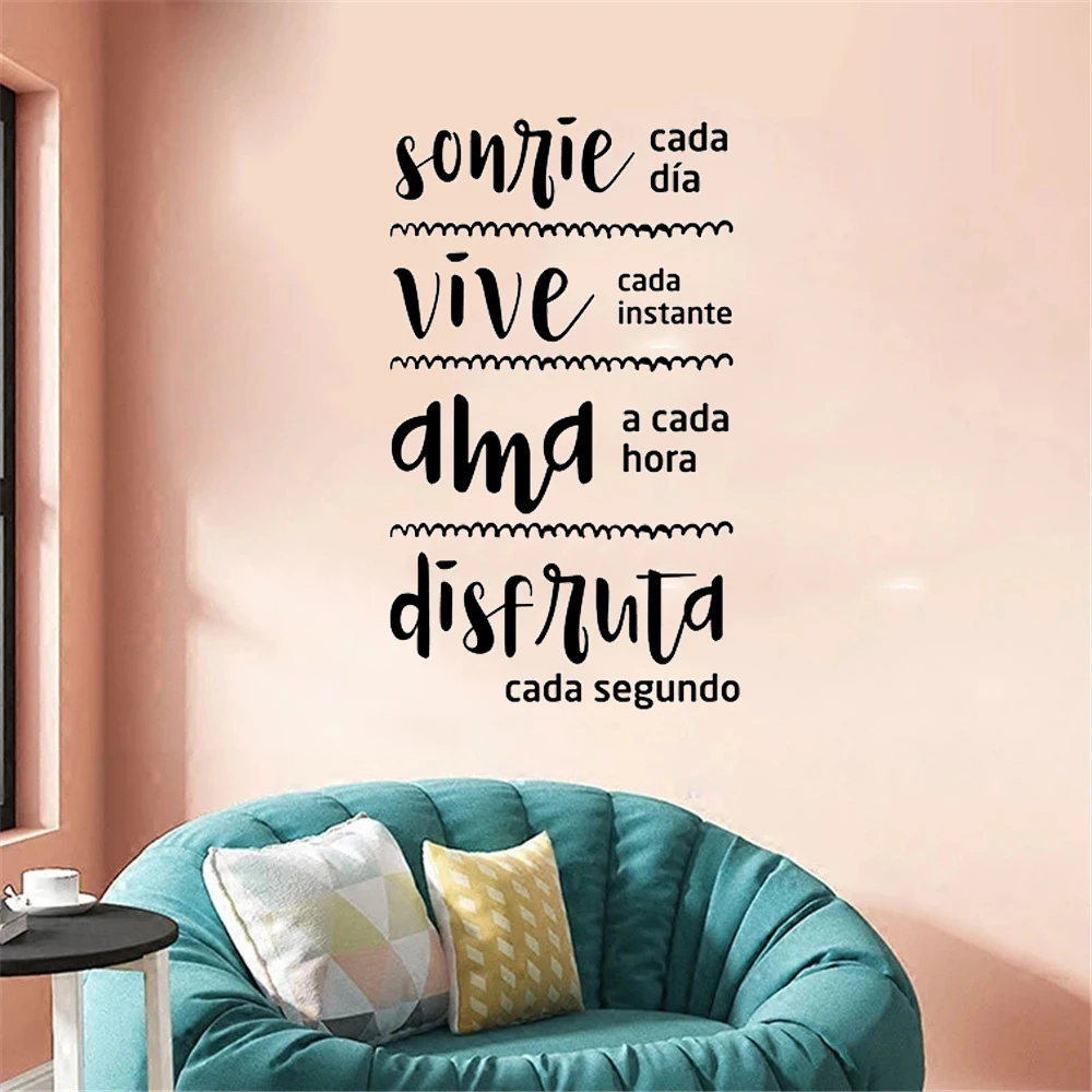 Smile Everyday Live Quote Wall Decal Spanish Art Vinyl Decal Decor Living  Room Bedroom Removable Sticker Mural - AliExpress, image size:1000x1000