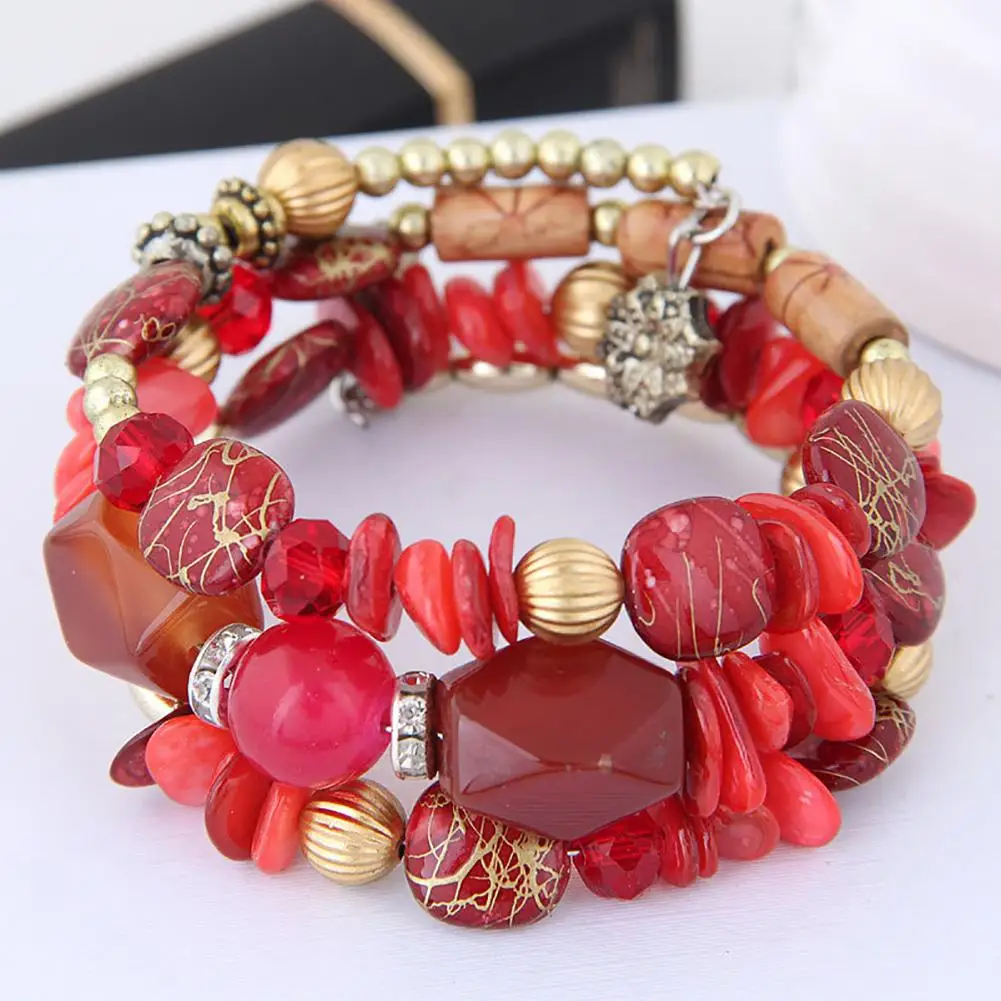 

Retro Women Multi Layers Natural Stone Beaded Adjustable Bracelet Jewelry Gift