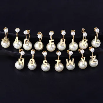 

Star Charactor American Style Exquisite Two Ways to Wear Ear Stud earring pearl letter 26 letters alphabet gold earrings aros