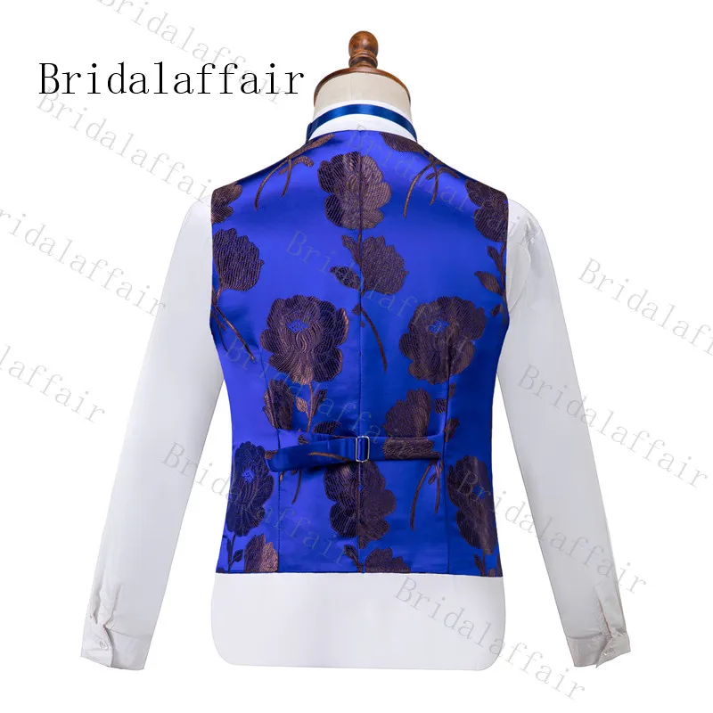 Bridalaffair костюм Homme Сращивание лацканы мужские костюмы дизайн Королевский синий мужские костюмы Свадебные смокинги с золотым цветком