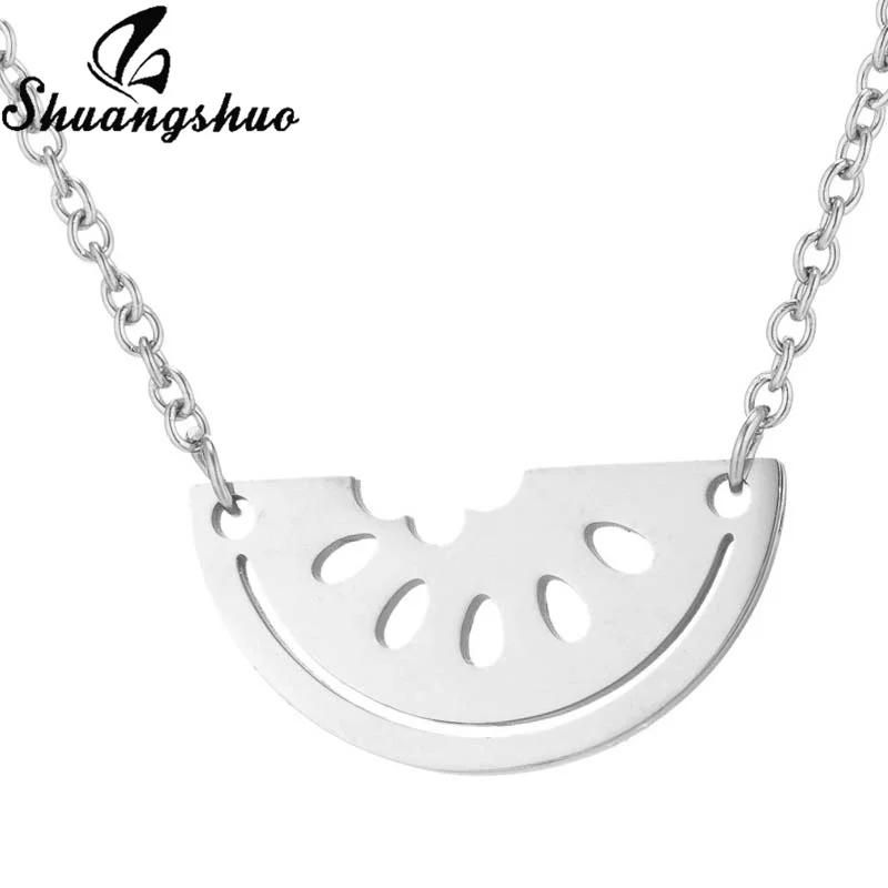 Shuangshuo Tiny Semicircle Necklace Womens Geometric Watermelon Stainless Steel Pendant Chain Chokers Jewelry Wedding Gifts | Украшения и