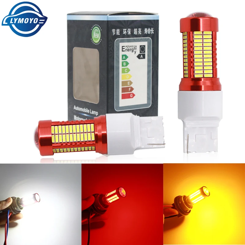 LYMOYO 1 шт. автомобильные наклейки на T20 w21w 7440 w21/5 Вт 7443 1156 BA15S 4014 106SMD DRL светодиодный
