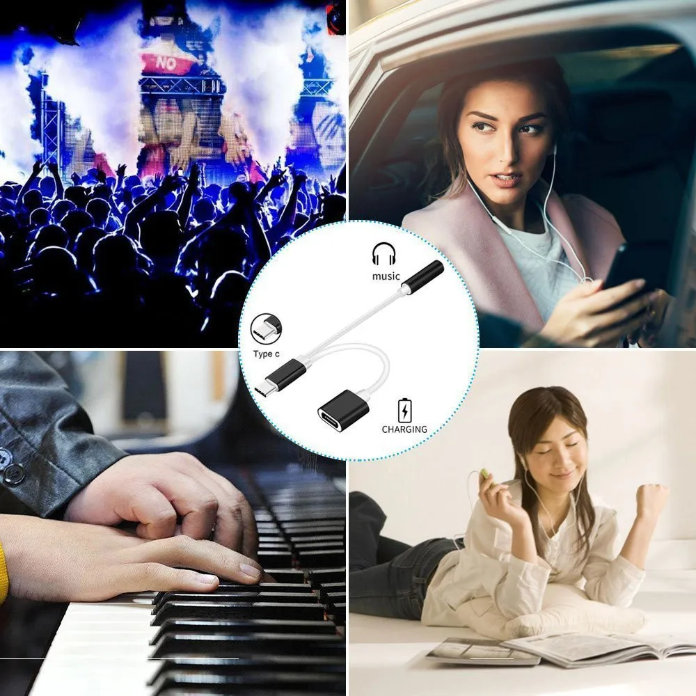 

Ouhaobin 2in1 USB Type-C To 3.5mm Jack AUX Audio Splitter Converter Adapter +Charge Cable for phone Fast delivery