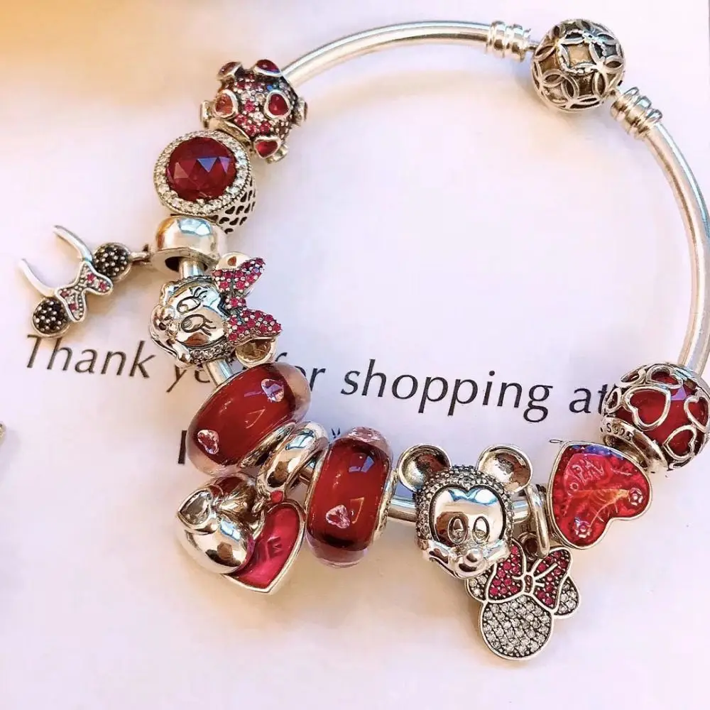 

High Quality 1:1 100% 925 Silver sterling Charm granules Red Sewer Mouse Pulp Frequency Close Free