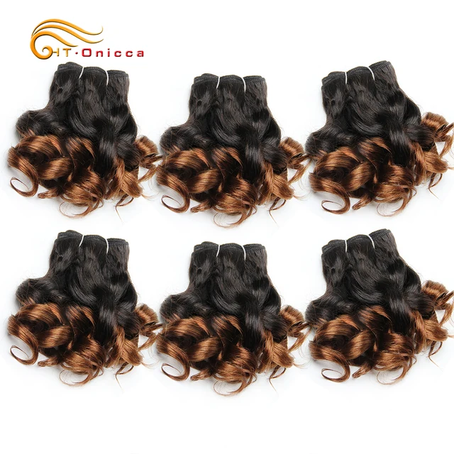 6 Pcs/Lot Curly Hair Bundles 8 Inch Ombre Brazilian Hair Weave Bundles Color 1B/2/4/30/33/99J/27 Human Hair Extension Remy T1B/30