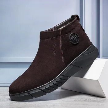 

new arrival men leisure warm wool snow boots thicken fur winter boots genuine leather cotton shoes outdoor platform ankle botas