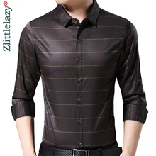 Брендовая Повседневная Роскошная полосатая рубашка с длинным рукавом, приталенная Мужская рубашка, уличная одежда, винтажные рубашки, мужская мода, Джерси 9317