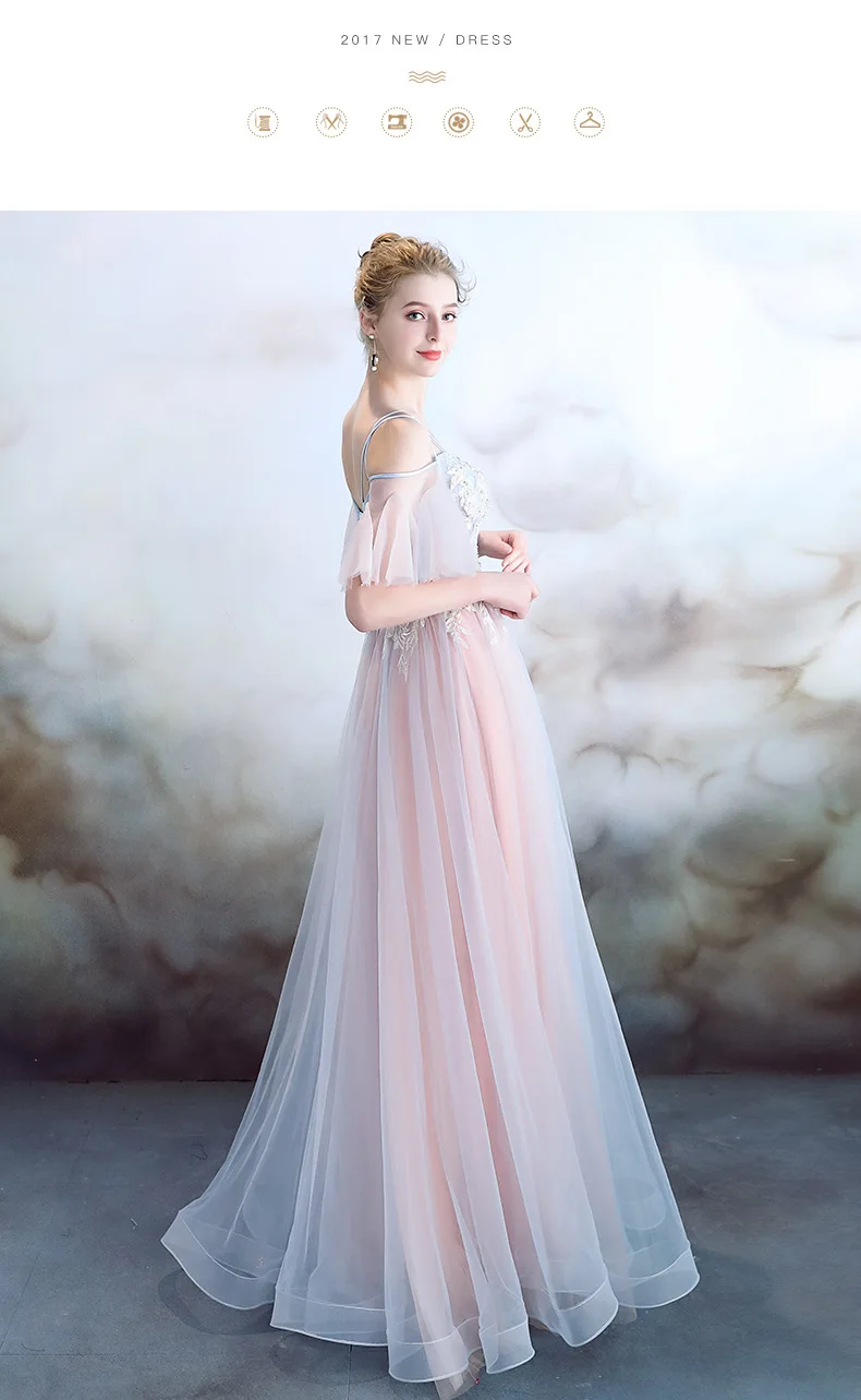 Robe de Soiree Longue элегантное вечернее платье Шампань кружево розовый синий тюль платье для выпускного вечера Длинные вечерние платья Vestido de Festa ES2829