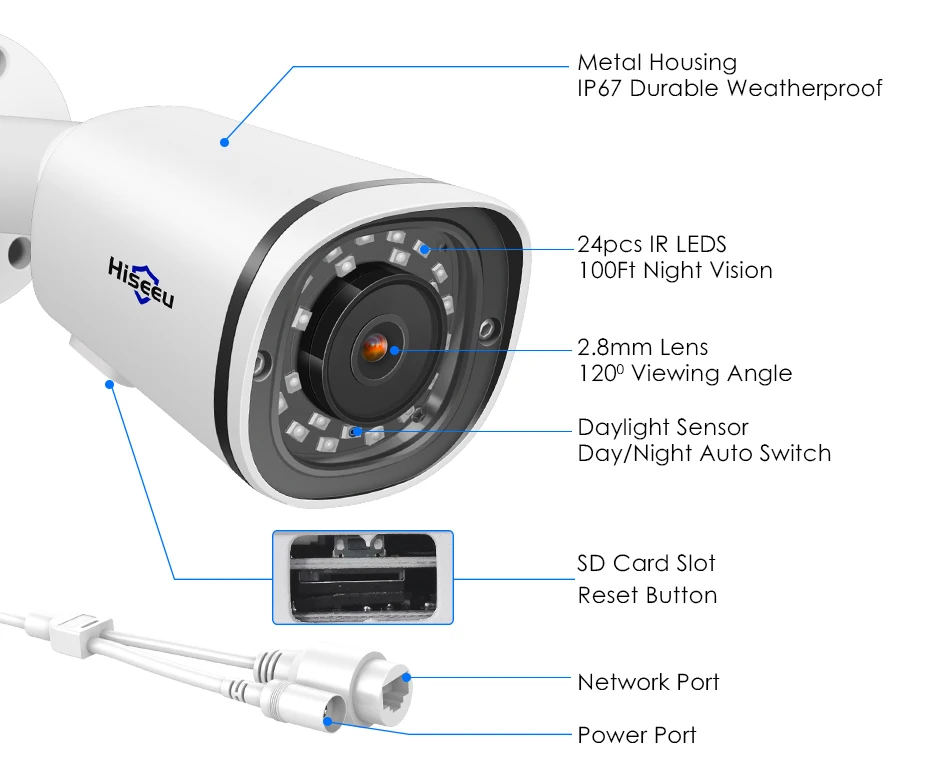 Hiseeu 4K 8MP POE ip-камера наружная Водонепроницаемая Аудио CCTV цилиндрическая камера SD карта детектор движения ONVIF для PoE NVR 48 В