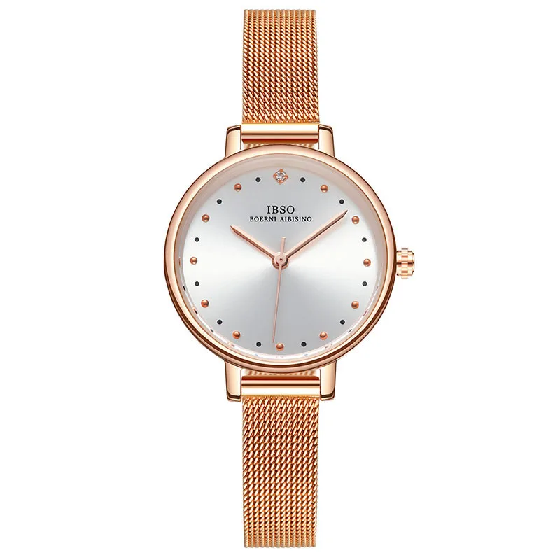 Rose Gold 8689SS IBSO модные женские часы женские маленькие часы кожаный ремешок кварцевые наручные часы женские часы Montre Femme Relogio Feminino - Цвет: Rose Gold 8689SS