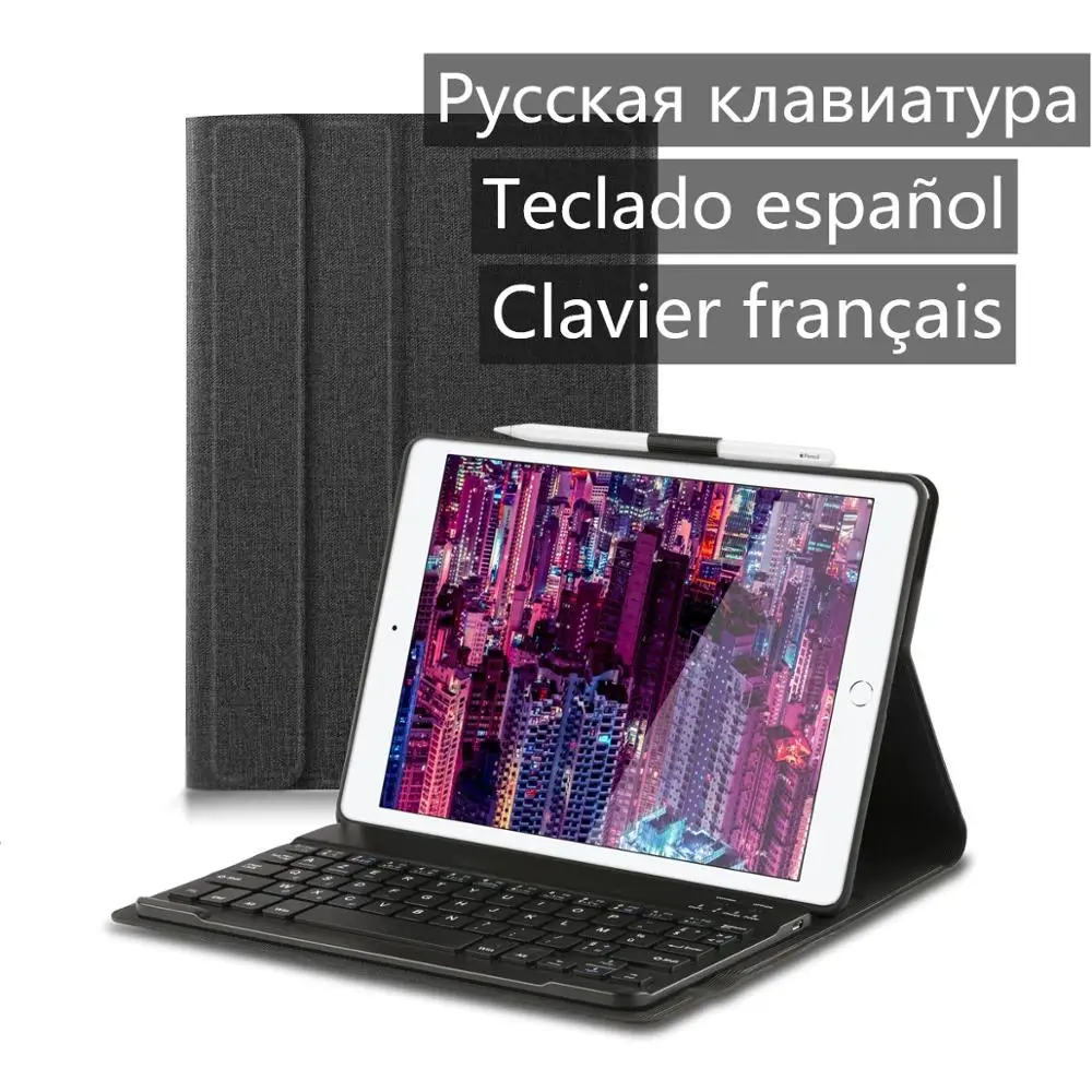 For iPad 10.2 Case Keyboard Cover for iPad 7th Generation Case with Pencil Holder Russian Franch Spanish AZERTY QWERTY Layout