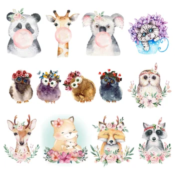 

Cartoon Cat Patches For Clothing Stickers Iron On Transfers For Clothes Flower Applique Animal Thermo-stickers On Clothes DIY