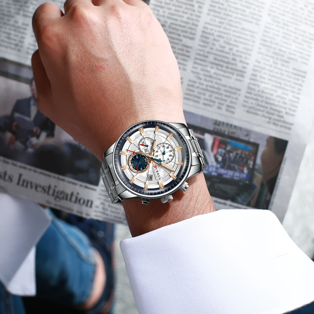 New CURREN Brand Men Watches Chronograph Quartz Watch Men Stainless Steel Waterproof Sports Clock Watches Business reloj hombre