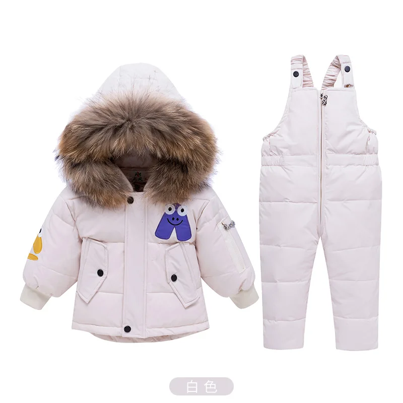 Г. Детский лыжный костюм для маленьких мальчиков на русскую зиму Детская куртка-пуховик для девочек, пальто, комбинезон Теплая Куртка комплект для маленьких мальчиков - Цвет: Белый