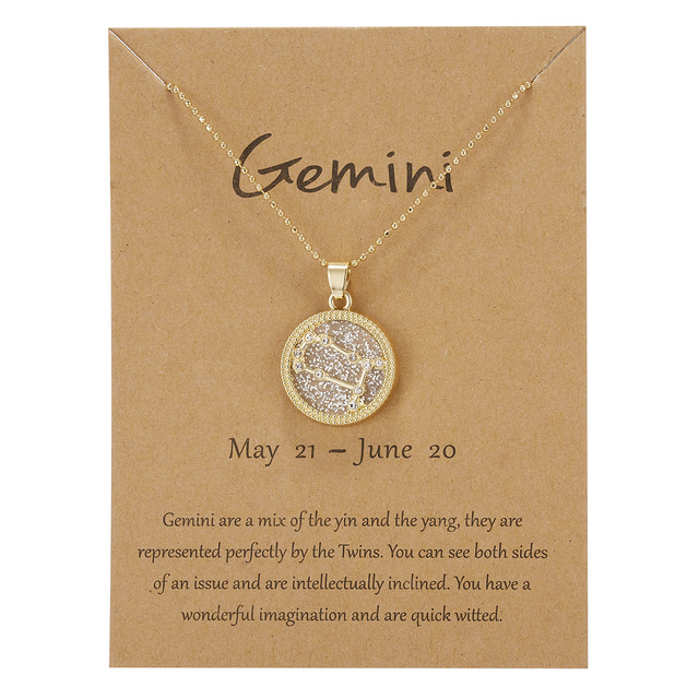 Zodiac Constellations Necklace Geometric Round Pendant Gold Silver Color Chain Necklace Unisex Friendship Jewelry Lover Gifts