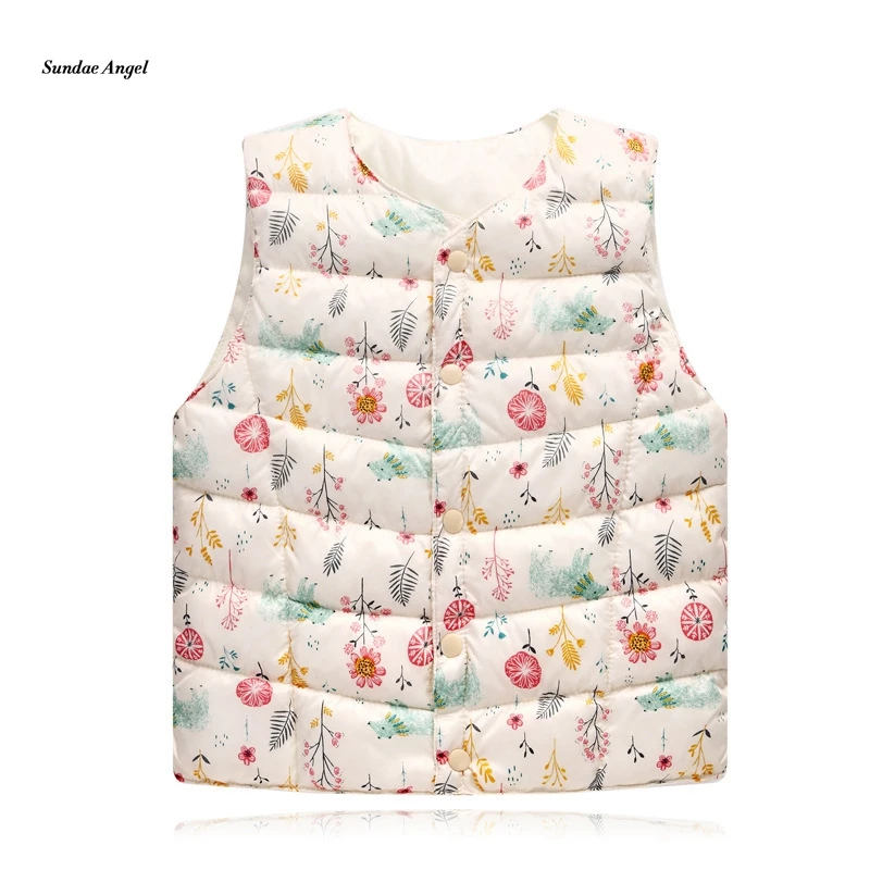 Детский зимний жилет с круглым вырезом и цветочным принтом|children waistcoat|kids vestwinter kids