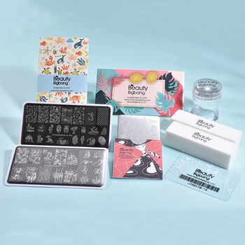 

BeautyBigBang Nail Stamping Plates Set 7Pcs Rectangle Image Plate Stamping With Stamper Scraper And Nail File