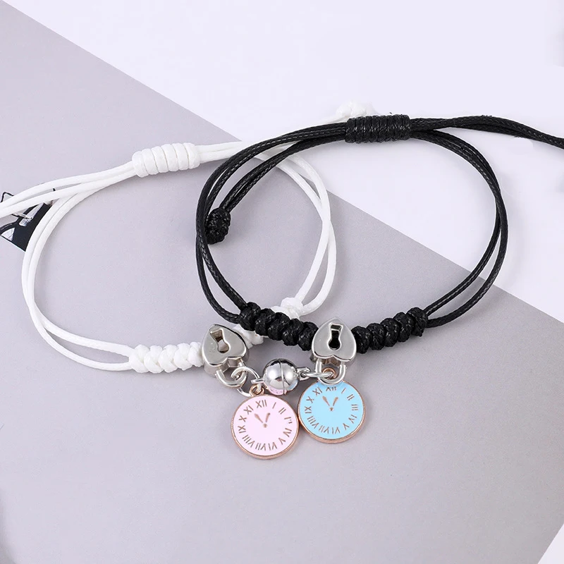 2Pcs/set Couple Bracelet For Women magnetic attraction ball Heart Key Lock Link Jewelry bracelet jewelry